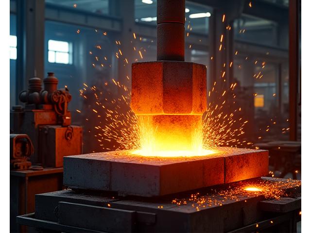 뜨겁게 달궈진 금속을 단조하는 산업 현장 이미지